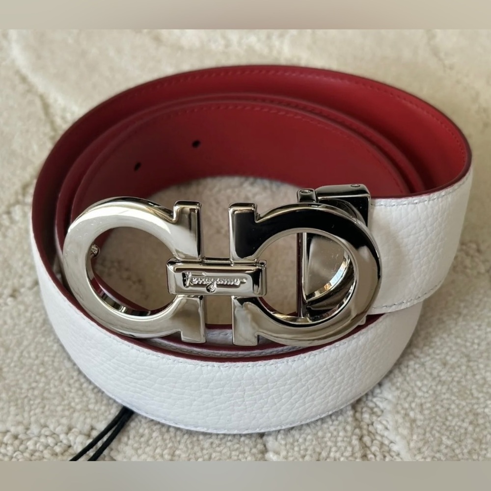 NWT Salvatore Ferragamo Adjustable Reversible Gancio Leather Belt Size 42 $595